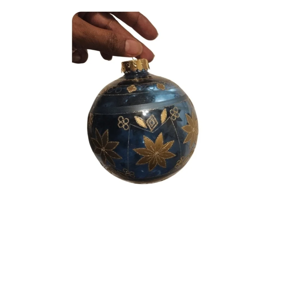 Hand Crafted Upcycled Holiday Ornament Gold Floral 6